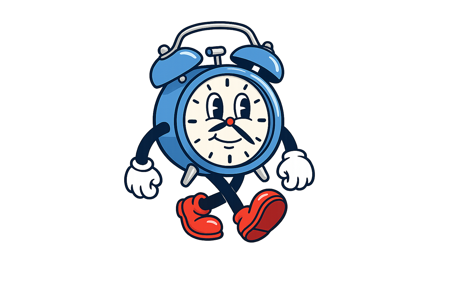 vintage alarm clock character in motion